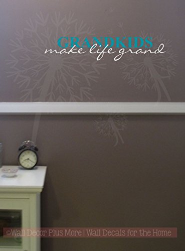 Grandkids make Life Grand Wall Letters Vinyl Decal Stickers Wall Art, 23x4.5-inch, Teal/Light Gray