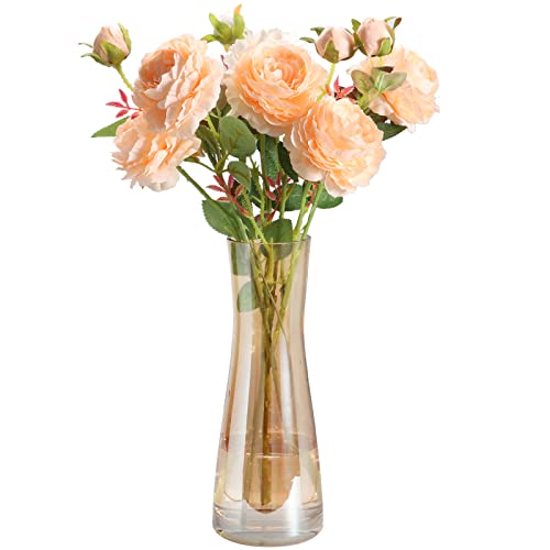 BIGIVACA 10 Inch Tall Amber Glass Vases,Bulk Plant Vases,1 Pack Modern