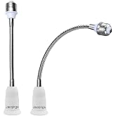 E26/E27 Light Socket Extender Adapter, 58CM/22.5 Inch Extension165℃ Heat-Resistant No Fire HazardBendable Flexible Gooseneck Adjustable Extension Socket Extender Adaptor (Red 2-Pack) (White)