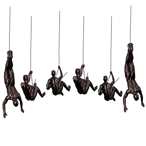 Olpchee 6Pcs Nordic Resin Climbing Man Wall Sculpture Creative Hand-Finished Wall Art Home Decor Sculptures Statues (Copper Black) - Thumbnail 7
