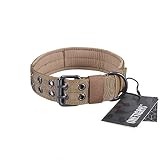 OneTigris Military Adjustable Dog Collar with Metal D Ring & Buckle 2 Sizes (Coyote Brown, L)
