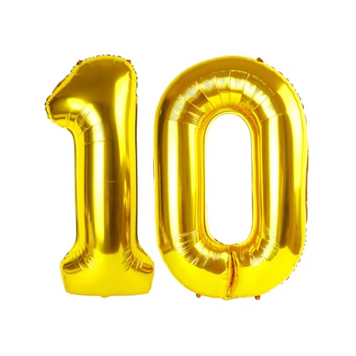 10 Balloon Gold Number Balloons