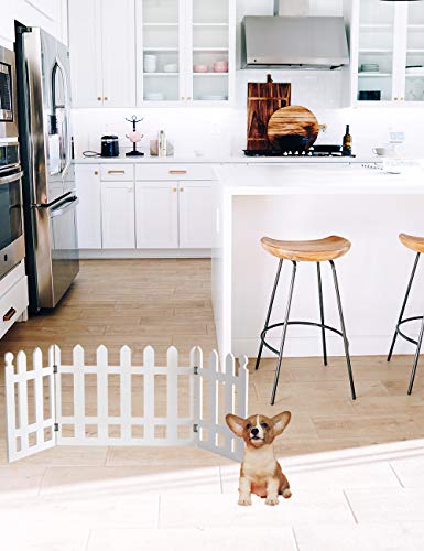 Zoogamo 3 Panel Wood Picket Fence Design Pet Gate - 19 Inches Tall and Expands Up to 48'' Wide Durable Lightweight Extra Wide Wooden Expandable & Folding Home/Indoor/Outdoor Dog Fence