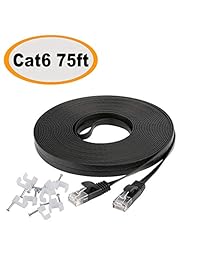 Cable Ethernet Patch Cable con conectores RJ45 de red 75 ft plana con clips de cable, jadaol CAT6   75 pies Negro (22 metros)