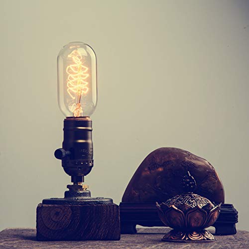 XIHOME Steampunk Schreibtischlampe - Vintage Industrie-Lampe Mit E27 Fassung & Holzsockel