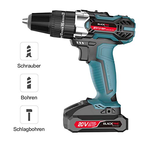 Blackpine Akku-Bohrschrauber 20V Akku-Schlagbohrschrauber,2x2.0Ah Akkus, 62 PCS Zubehör, Max Drehmoment 32 Nm 21+3… – Bild 4