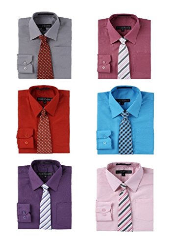 Villa D'Marco Little Boys Long Sleeve Tuxedo Dress Shirt with Printed Tie
