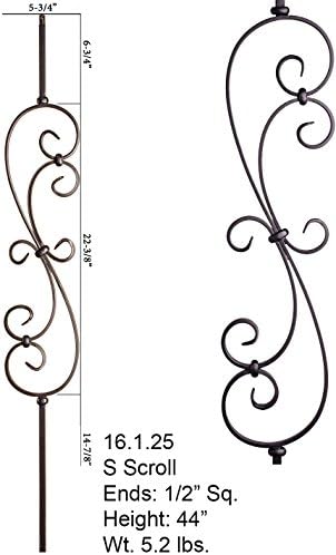 Satin Black 16.1.25 S-Scroll Iron Baluster for Staircase Remodel, Box of 5