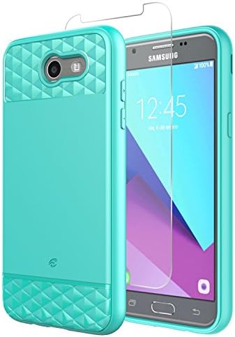 Samsung Galaxy J7 (2017) / J7 Sky Pro / J7 Perx / J7 V Case, MyGotec [Slim Fit] Anti-Slip Shockproof Scratch Resistant TPU Case W/ Free 9H Tempered Glass Screen Protector - Teal