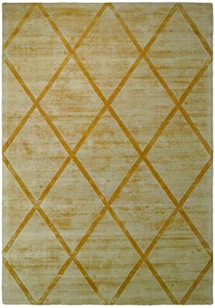 One Couture Berber Rug 100% Viscose Hand Woven Retro Look Short Pile Rug Yellow Living Room Rug Dining Room Rug Hallway Runner Size: 80 cm x 150 cm