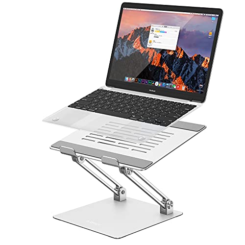 Soporte de aluminio para portátil con ventilación de calor, ORICO ergonómico portátil para portátil, altura ajustable en ángulo, compatible con MacBook Air Pro, Dell XPS, portátiles y tabletas de 10 a 17 pulgadas (plateado)