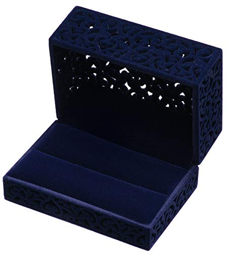 Hollow Velvet Ring Box Velvet Jewelry Box for Rings Couple Double Ring Bearer Box Engagement Gift(Dark Blue)