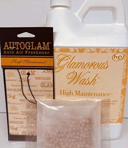 Tyler Candle Glamorous Wash Half Gallon (64 OZ) Laundry Detergent/Bonus Glamorous Sachet Single Pouch and Autoglam (High Maintenance)
