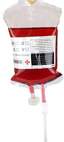 Conquer LLC Halloween Party Drink Container, Blood bag, Perfect as Halloween Props, Decoration, Costume, 12 Fl Oz/ 350cc, with Syringe and Customizable Blood Type Stickers, Set of 2 pieces