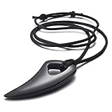 INBLUE Men's Stainless Steel Pendant Necklace Adjustable Black Wolf Teeth Tribal