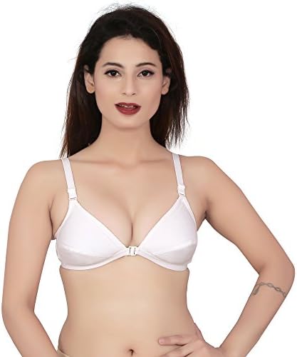 Womens Cotton Front Open Low Neck, Low Back Non Padded Non Wired Bra - Size 32C, 34C, 36C, 38C, 40C, 42C - Soft Cups with Thin Straps Brasier