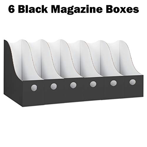Magazine Holders, File Folder Holders (Set of 6, Black) with Labels, Sturdy Cardboard Magazine Boxes for Office Organization, Classroom or Home, by Dunwell