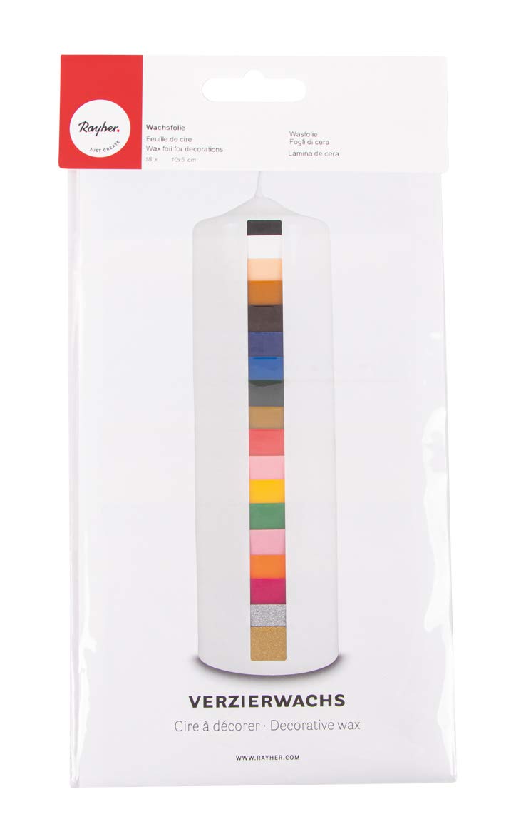 Rayher Set of 18 Wax Sheets for Candle Making and Crafting, Wax Embellishments for Candle Decoration in assorted colours, Sheet size 10x5cm, 3102600