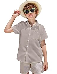 COOFANDY Boy's Linen Short Sleeve Shirt Classic