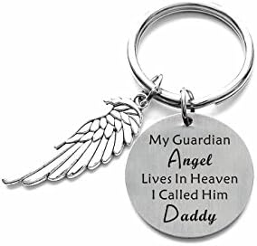 Dad Memorial Keychain "My Guardian Angel Lives in Heaven I Call Him Daddy" Dad Memorial Gift In Memory of Father Cremation Stainless Steel Keychains Remembrance Gifts