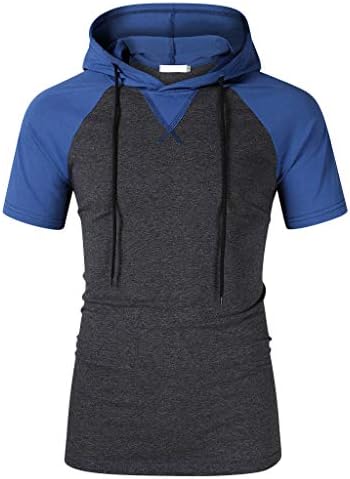 Hot!Ninasill Men Large Size Splice Color Matching Hooded Tie Loose T-Shirt Short Sleeve Tops Fashion Round Neck Tank Tops