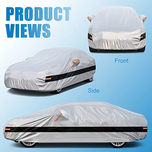 Holthly Waterproof Outdoor Car Cover, 10 Layer Car Cover, Sun and Dust Protector Cover, Car Layer Suitable for Audi A6 A7, BMW 5 Series, Mercedes E Class, CLS, etc. C8 Silver