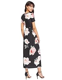 floerns mujeres flor bolsillo lateral de manga corta de verano de impresión vestido largo