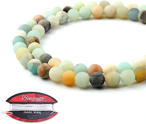 Natural Amazonite Dull Polish Beads Gemstone Loose Beads for Jewelry Making Supplies 6mm Approxi 15.5 inch 60pcs with Free 2M Elastic Stretch Bead Cord for Jewelry Making and Bracelet Making