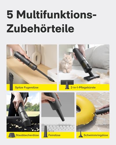 HOTO Handstaubsauger Auto, 4-in-1-Akku-Staubstaubsauger mit 20000 Pa Starker Saugkraft, Elektrischer Druckluft-Staubsammler, Mini Staubsauger für Auto, Schreibtisch, Computer, Tastatur, Büroreinigung