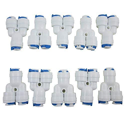 SENSTREE 1/4" Tee 3 Way Y Type Splitter Tube Quick Connect Push Fit Fittings for RO Water Reverse Osmosis System (Pack of 10)