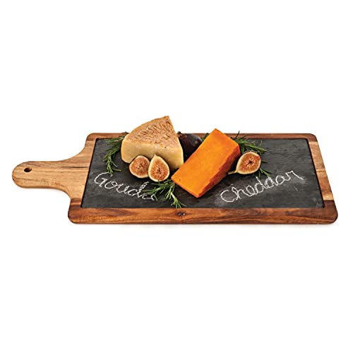 Twine Acacia Wood and Slate Cheese Board Paddle, Charcuterie Board, Slate  Serving Board, Gourmet G