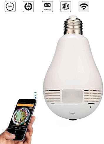 GLE V380 Spy Bulb Shape Fisheye 360° Panoramic Wireless WiFi 1.3 MP 960P HD IP CCTV Security Camera with SD Card Slot