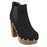 Beston FM40 Women's Platform Metallic Studded Chunky Heel Chelsea Ankle Booties
