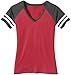 Joe's USA Ladies Distressed Retro V-Neck T-Shirt-XL-Red Charcoal