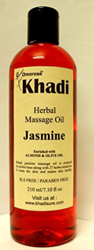 Khadi Jasmine Massage Oil, 210 ml ( Almond oil + Olive oil + jojoba oil + sesam oil + Vitamin E oil ) Made of 100 % Natural oils