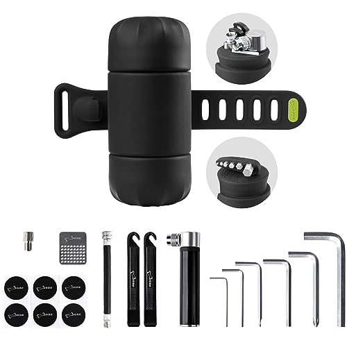 BONE Kit de reparación de bicicletas portátil, kit de herramientas de reparación de bicicletas 14 en 1 con bomba de neumáticos y kits de herramientas de llave, accesorios de bicicleta para ciclismo