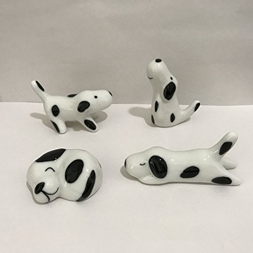 TanQiang 4 Pcs Set Cute Spotted Dog Ceramic Ware Chopsticks Stand Rest Rack Knife Fork Holder