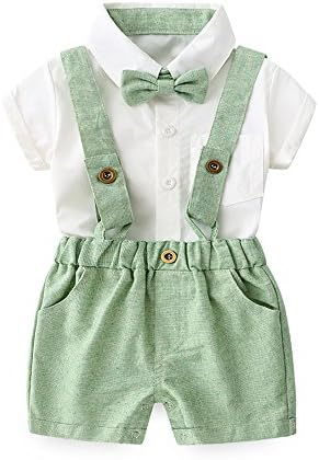 Baby Boys Girls Outfits Cotton Bowtie Long Sleeve Shirt+Overalls Shorts Set