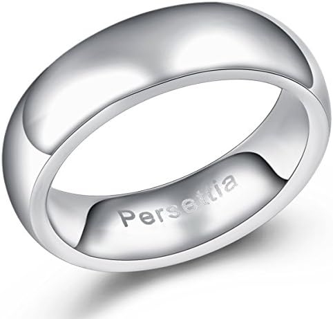 PERSETTIA 6mm White Gold Plated Tungsten Rings for Men Polished Comfort Fit Domed Wedding Engagement Band Size 8