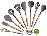 Silicone Cooking Utensils, 9 Pieces Nonstick Heat Resistant Kitchen Utensil Set with Natural Wood Handle by Maphyton