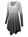 WT1050 Womens V Neck Long Sleeve Dip Dye Handkerchief Hem Tunic Top L BLACK