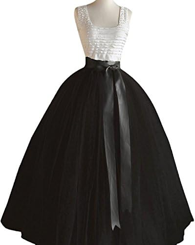 Dressyonly Women's Long Sheer Mesh Tulle Overlay Tutu Skirt Size 10 US Black