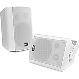 Outdoor Wall-Mount Patio Stereo Speaker - Waterproof Bluetooth Wireless & No Amplifier Needed - Portable Electric Theater Sound Surround System for Home Party Cabinet Enclosure- Pyle PDWR61BTWT