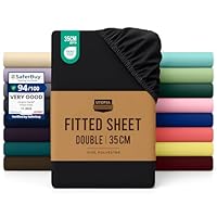 Utopia Bedding Fitted Sheet Double, Black - Deep Pocket 14 inch (35 cm) - Easy Care - OEKO-TEX Certified - Soft Brushed Microfibre Fabric - Shrinkage and Fade Resistant - Bottom Sheet