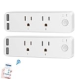 Alexa Smart Plug,Wireless Smart WiFi Timer Outlet Light APP Remote Control Switch with USB Fast Charging Ports, Compatible with Amazon Alexa,Google Home,Tuya (Pack of 2)