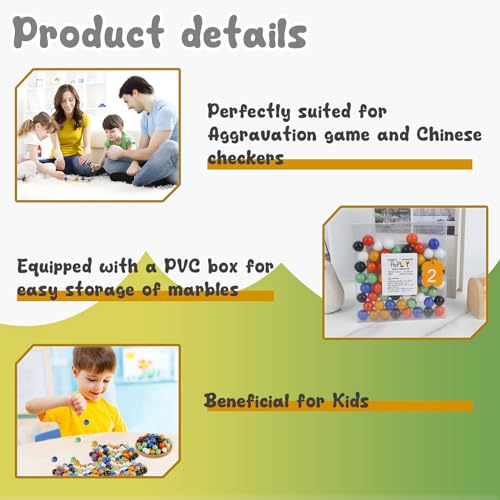 POPLAY 60PCS Glass Marbles Set, 5/8 inch Game Replacement Marbles Solid Color Game Balls Chinese Checkers for Aggravation Game Marble Run Marble Games