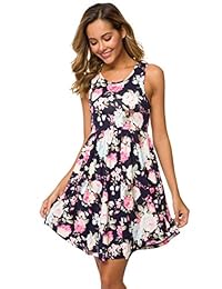 VEPKUL - Vestido sin mangas para mujer, liso, casual, corto, floral, túnica con bolsillos