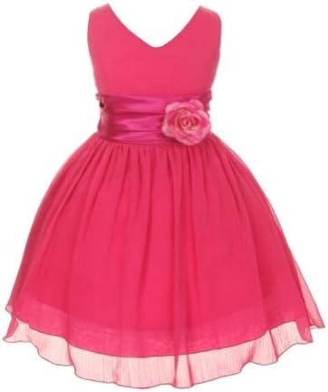 Chiffon Double V Neck Wedding Flower Girl Dress, Made in USA