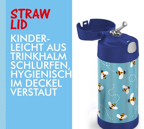 THERMOS kids FUNTAINER STRAW BOTTLE 0.35 L, bees, thermos flask for children, made of stainless steel, with straw, 12 hours cold, absolutely leak-proof, for school, nursery, break