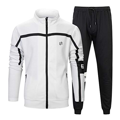 MANTORS Men's Full Zip Tracksuit Set Casual Jogging Athletic Sweat Suits 29White S